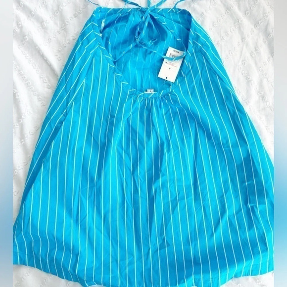 NWT A New Day Sleeveless Shift Mini Dress Striped Size Small Blue Tie Back - Picture 4 of 7